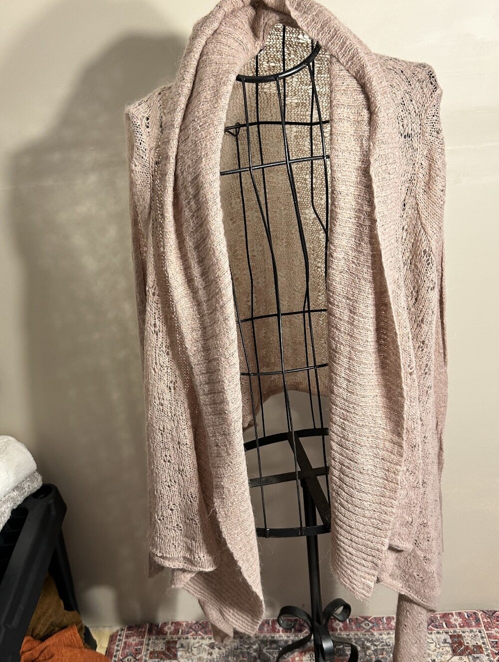 mohair size large womens pink sweater coverup cover up shirt open knit robe